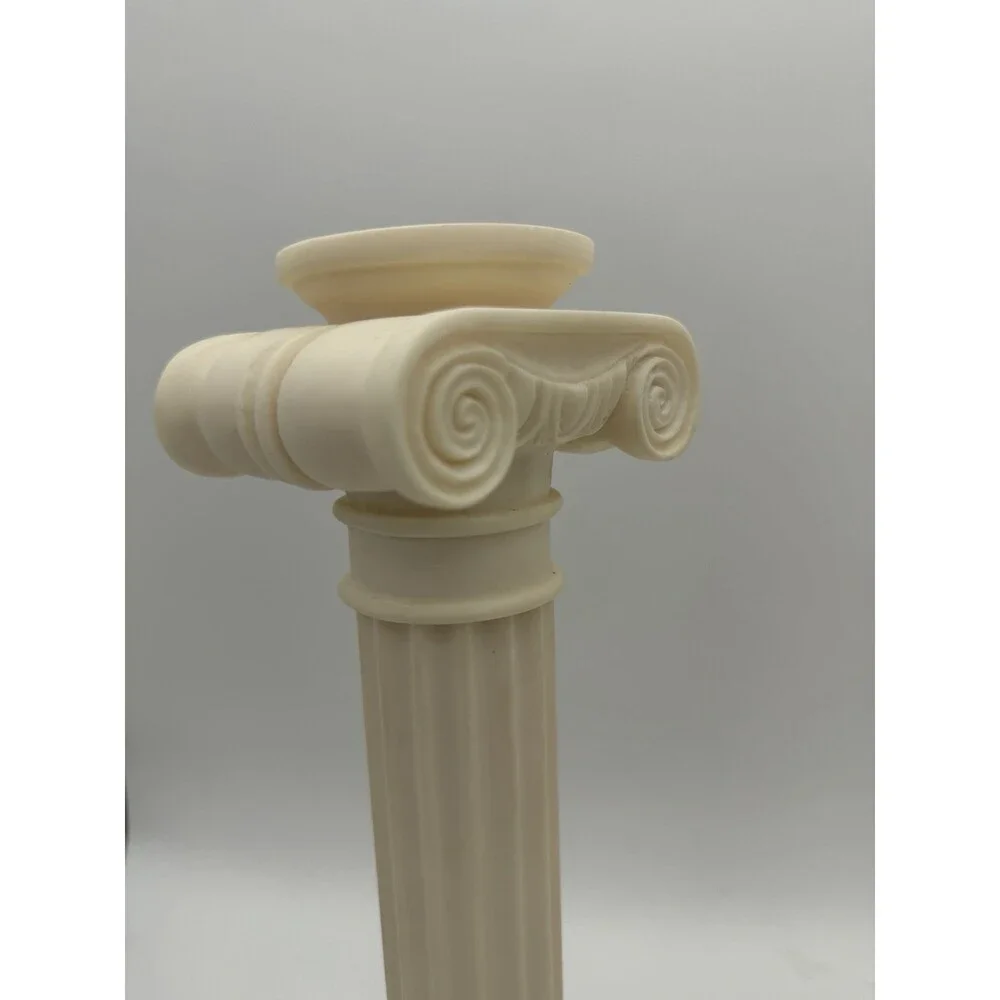 2 Alabaster Carved Roman Columns Corinthian Sculpture Candle Holders 15.5”x5”
